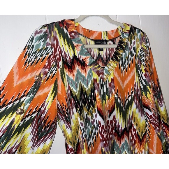 Women's Antthony Originals Multi-Colored Blouse with Wide Bell Sleeves Size XS - Picture 4 of 10